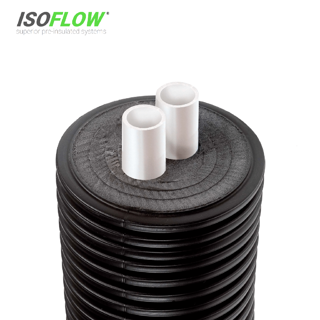 ISOFLOW 25mm+20mm Double - Sanitary DHW, 140mm Duct  (5m, Fittings Kit included [dust caps, terminal connections], No Heatshrink End Caps)
