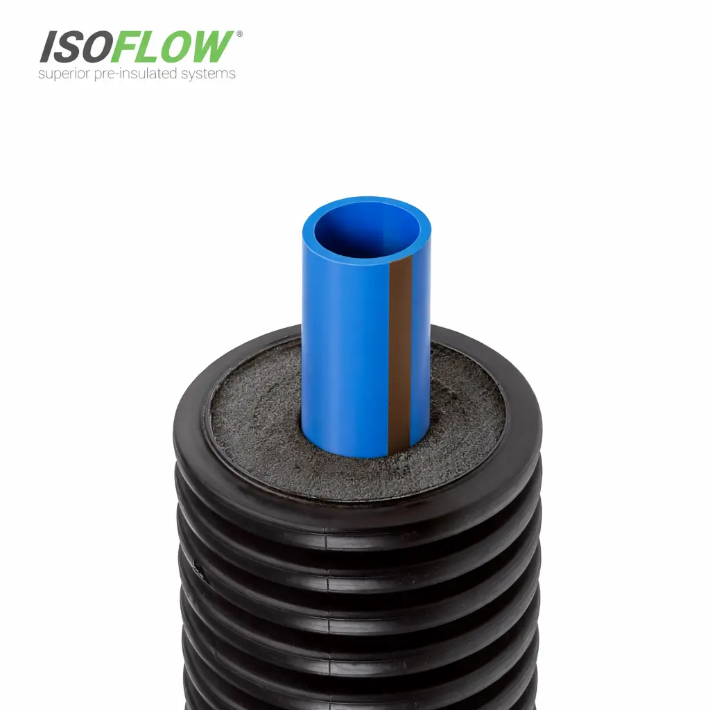 ISOFLOW Barrier Pipe: Pre-insulated 32mm x 25m Coil / BLUE 12.5 bar/ PE80/ SDR11 (No Heatshrink End Caps)